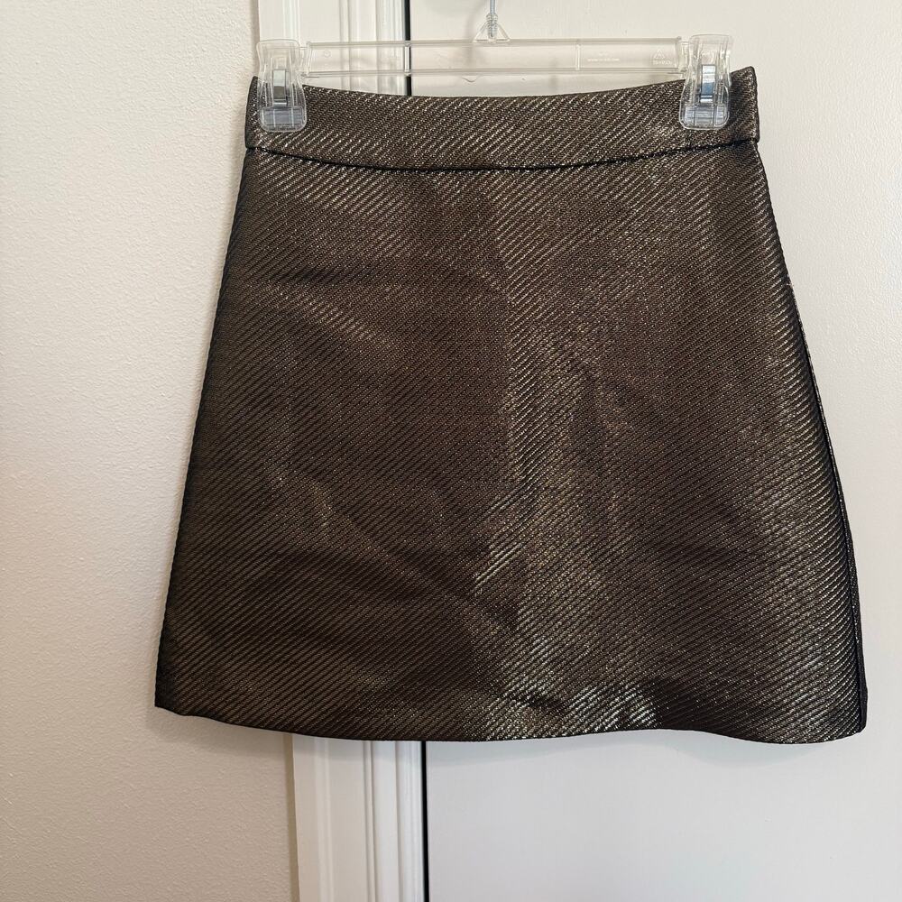 H&M Gold Metallic Textured A-Line Mini Skirt Womens Size 2 NEW NWT